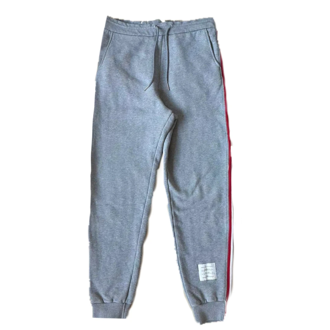 95新 THOMBROWNE tb灰色经典侧边彩条束腿裤1码