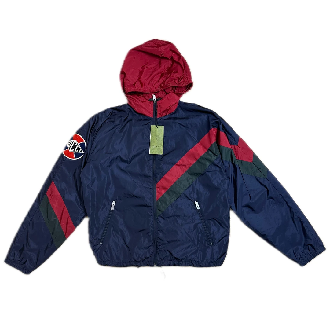 全新未使用 GUCCI/古驰 gucci藏青色手臂植绒刺绣logo冲锋衣48码