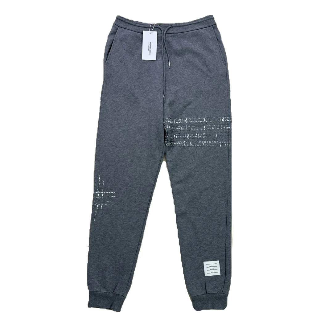 99新 THOMBROWNE tb灰色新款刺绣四道杠运动卫裤3码