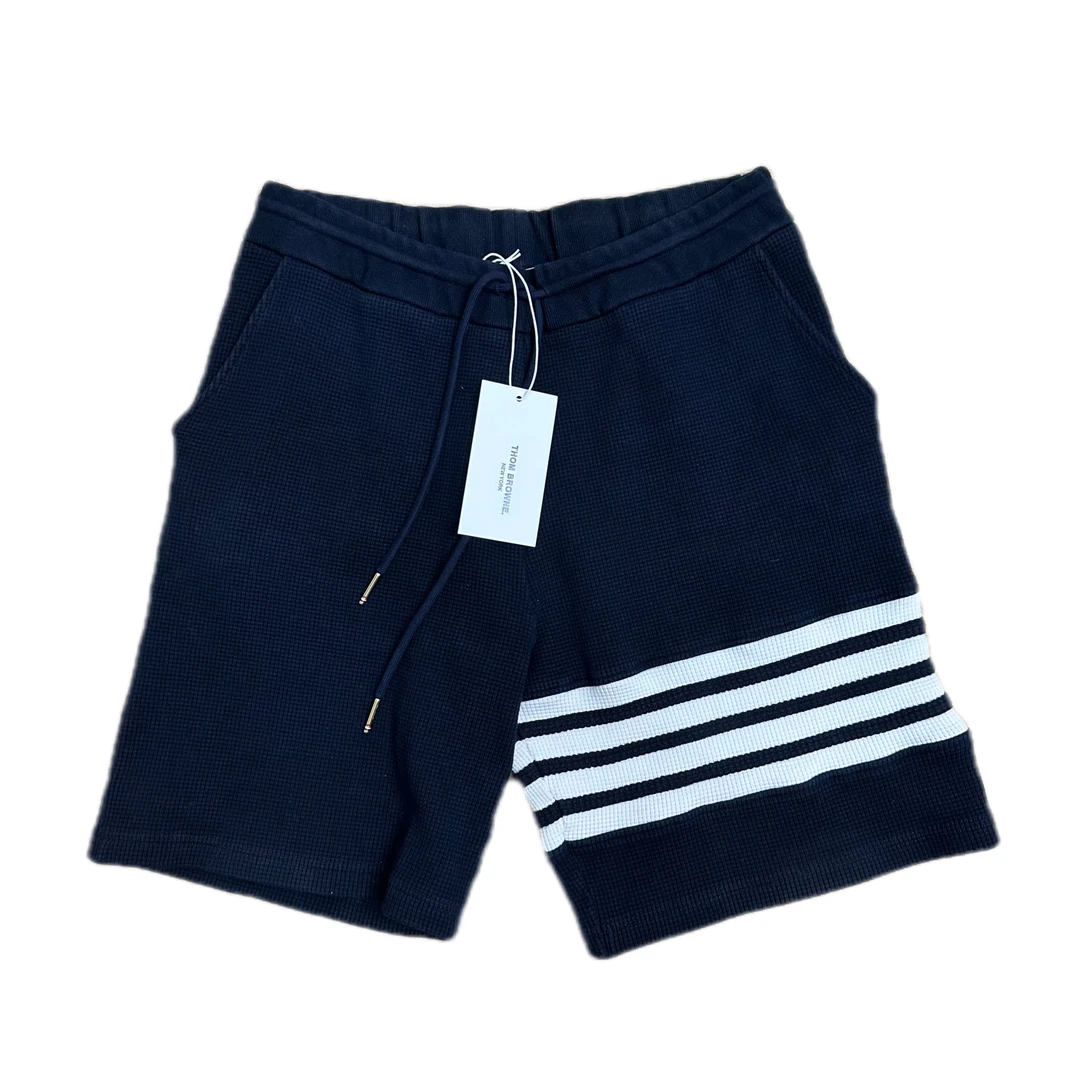 99新 THOMBROWNE tb藏青色华夫格经典四道杠短裤5码