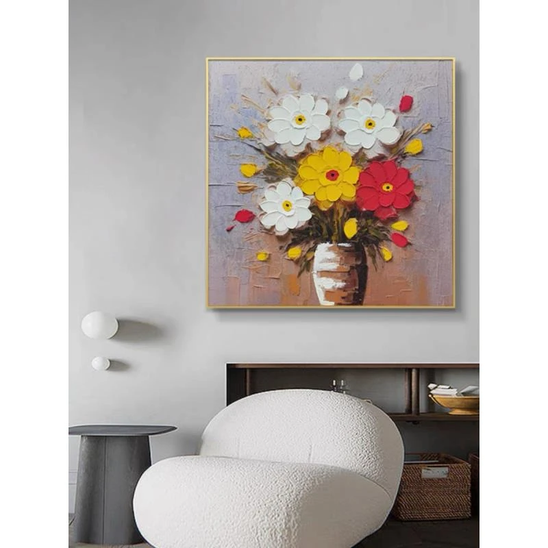 Y125手绘油画欧式花现代简约装饰画客厅玄关沙发背景墙餐厅五朵花