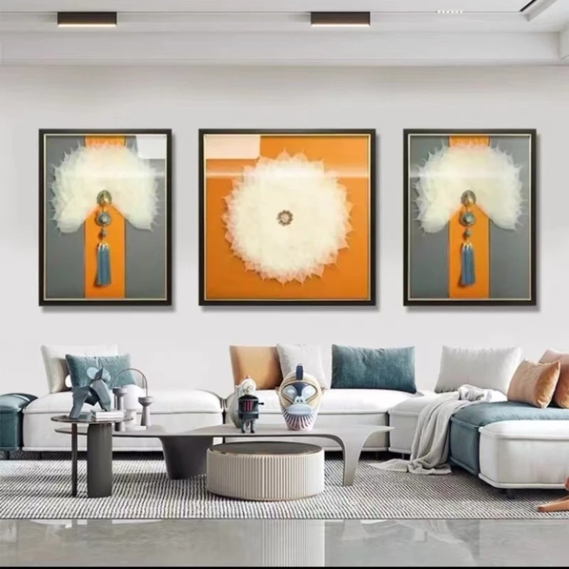 三联S110客厅装饰画沙发背景实物三联轻奢装饰画