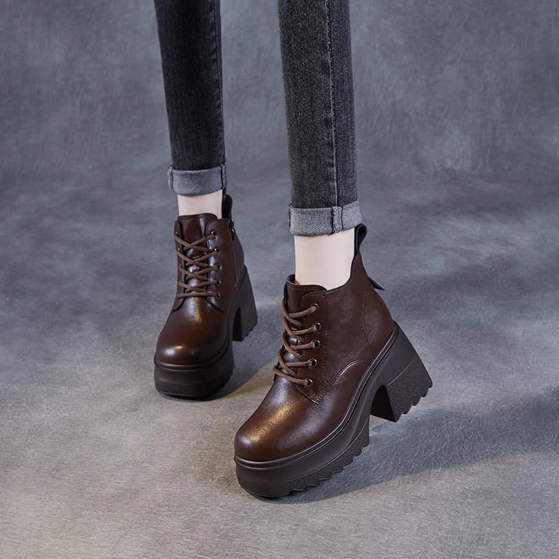 10cm低帮靴子女秋冬加绒马丁靴女2024新款英伦风复古粗跟增高短靴