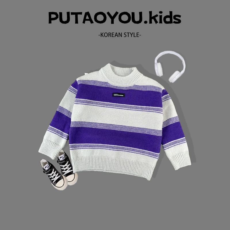 儿童条纹宽松韩版时尚男童打底毛衣