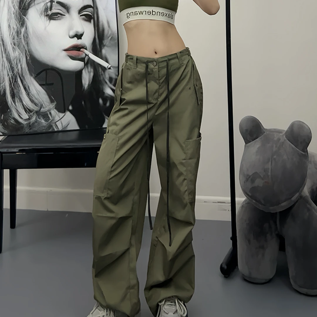 【男女通穿】美式伞兵降落抽绳工装休闲裤2024夏新款防鼓包直筒长裤