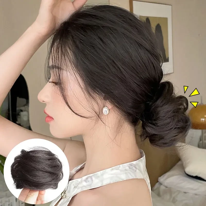 低丸子头真发发圈假发女自然花苞头盘发汉服古风发包发饰蓬松懒人