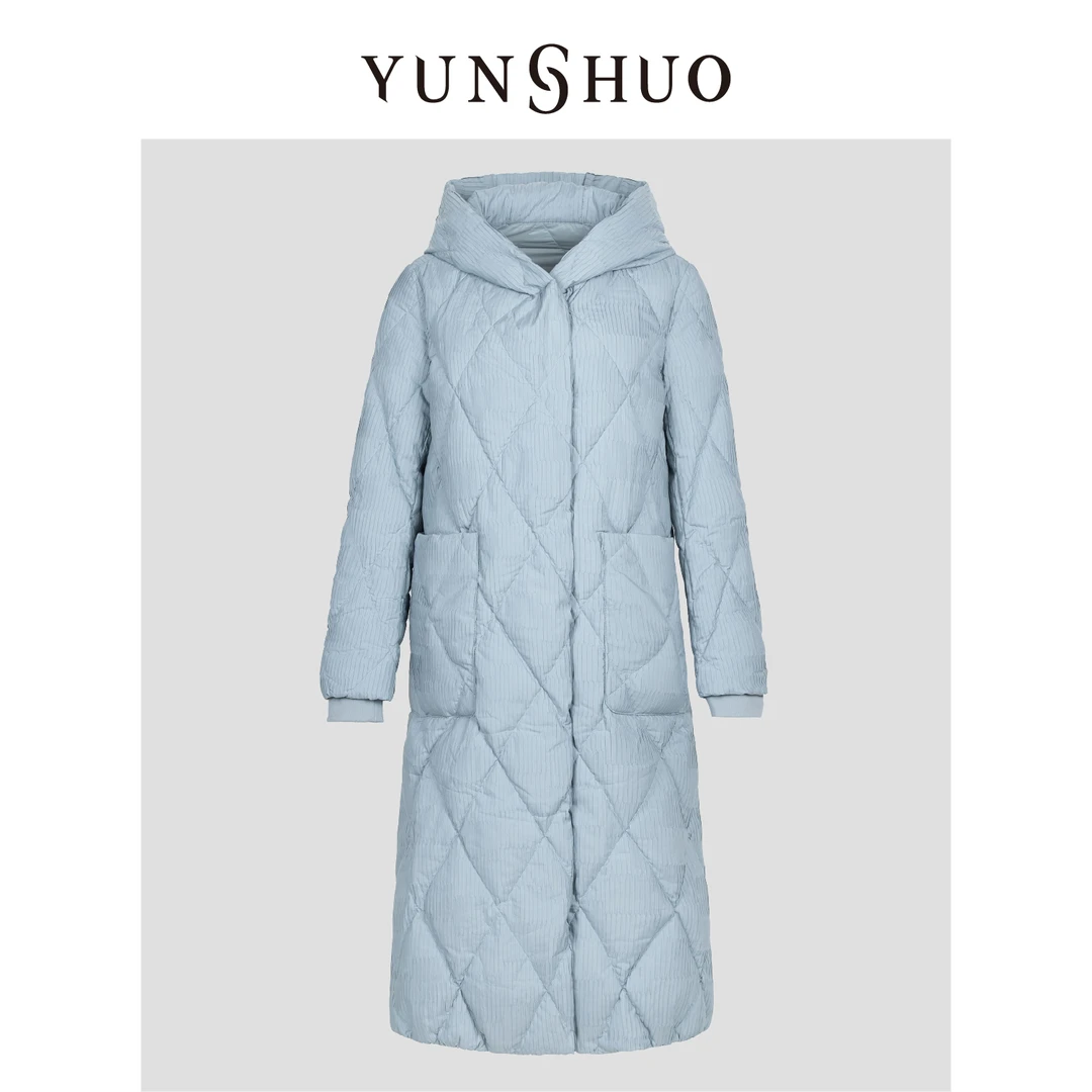 YUNSHUO允硕冬季新品时尚百搭中长款白鸭绒保暖连帽羽绒服819071