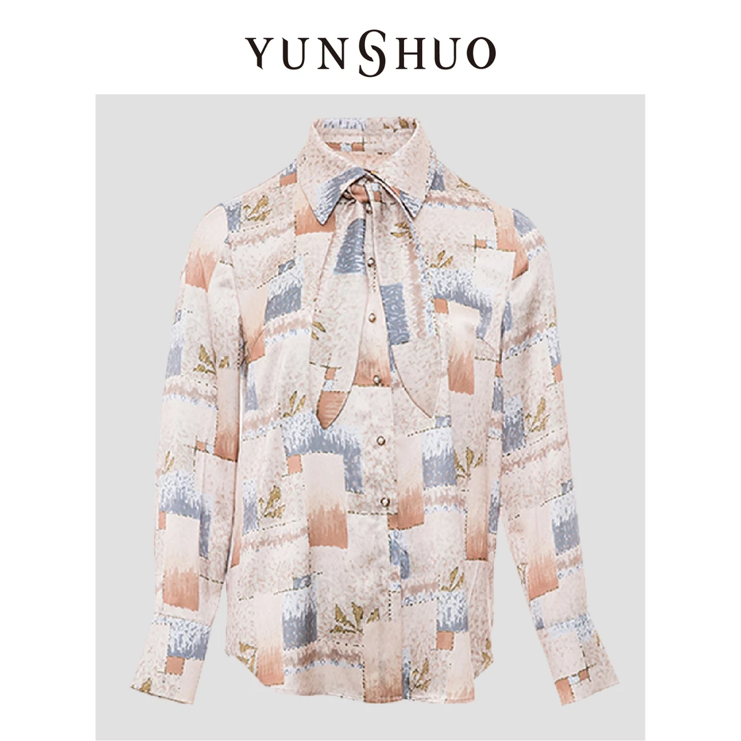 YUNSHUO允硕2024初秋时尚百搭休闲印花长袖简约衬衣339558