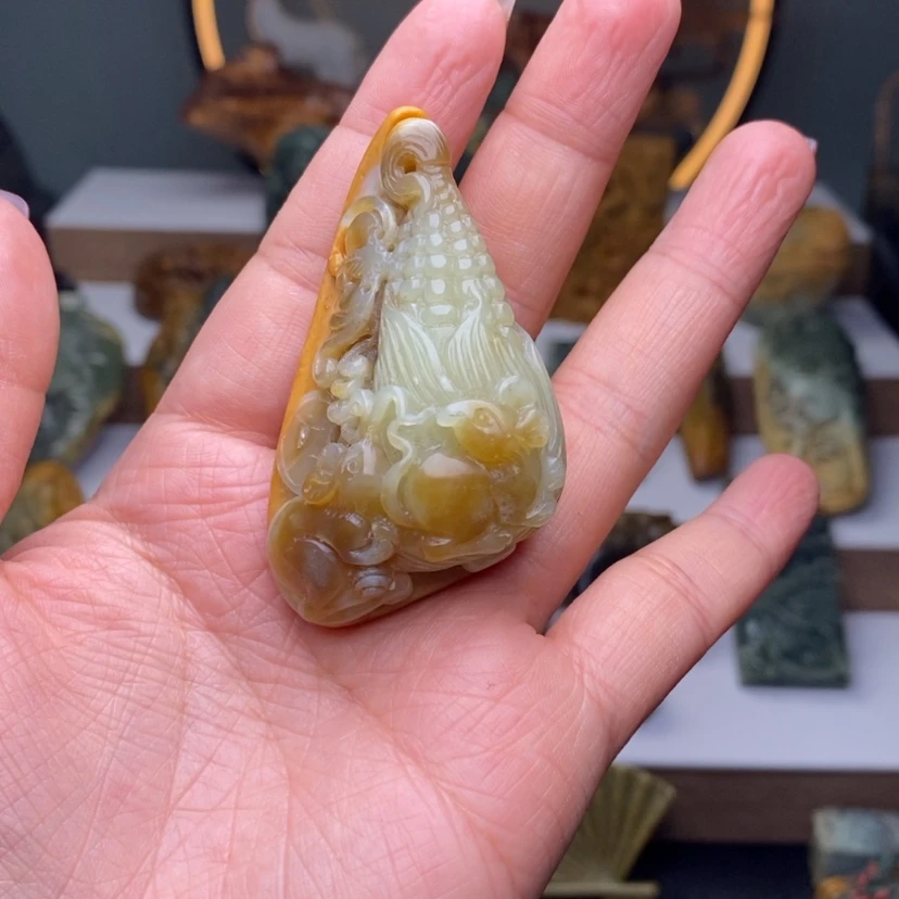 【闪购商品】岫岩河磨玉（透闪石质玉）手把未镶嵌用****1