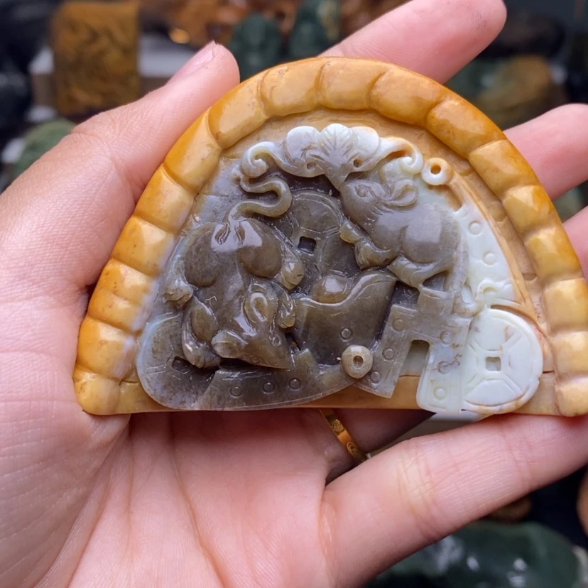 【闪购商品】岫岩河磨玉（透闪石质玉）手把未镶嵌史*全