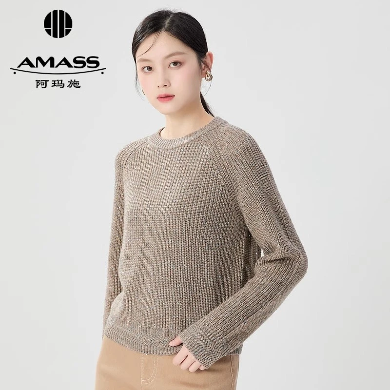 AMASS/阿玛施优雅插肩袖廓形珠片质感圆领针织长袖上衣5399756
