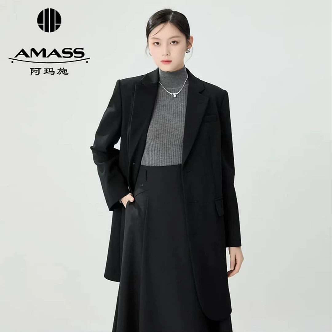 AMASS/阿玛施秋季新款中长款休闲单排扣宽肩西装女外套5400934