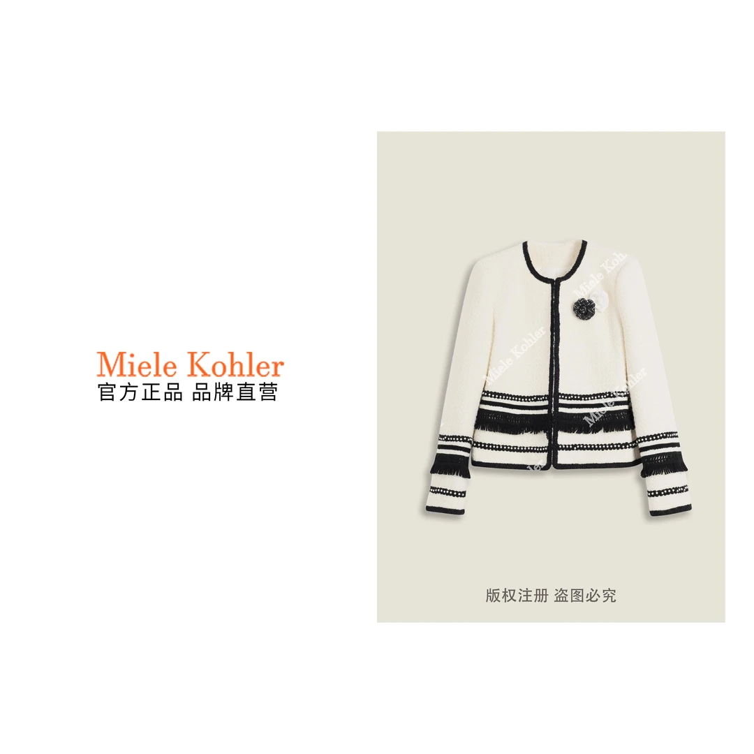 立体花朵圆领宽松款长袖小香风羊毛女外套MKKQ8716【澳门小源同款】