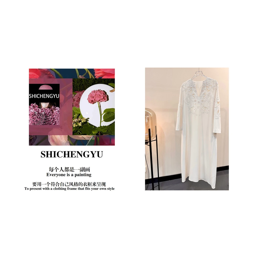 轻奢时尚气质宽松刺绣重磅长款连衣裙