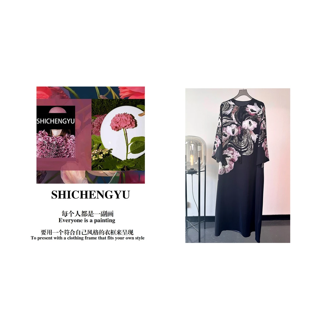 D031时尚设计师像素风印花百搭女士连衣裙