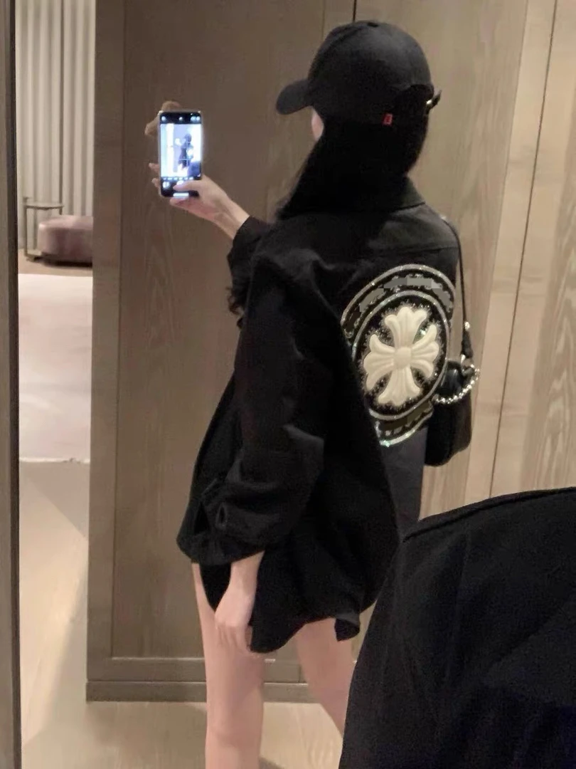 潮牌背后十字烫钻时尚休闲百搭衬衫