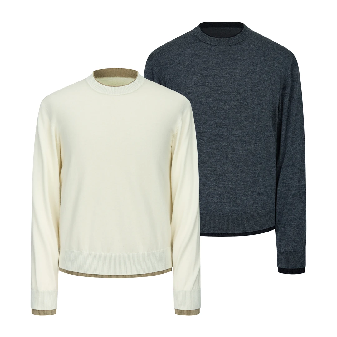 TAICHIISM"100美利奴羊毛"假两件打底保暖亲肤冬季内搭圆领毛衣