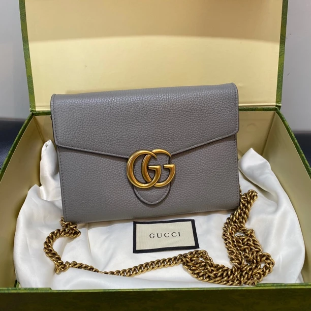 95新 GUCCI/古驰 艾派尔/Gucci 双G链条灰色包7328