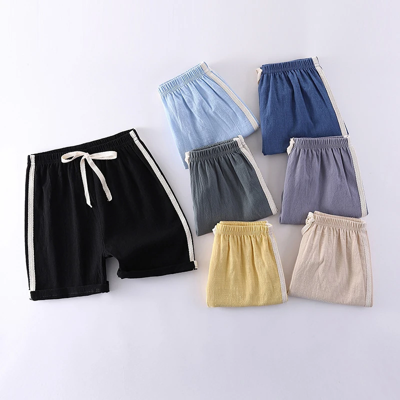 儿童夏季沙滩裤短裤纯棉男童女童小孩子裤子仿棉麻大裤衩宝宝全棉