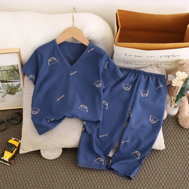 儿童睡衣绵绸长袖套装薄款男童女孩云朵棉冰丝防蚊家居空调服