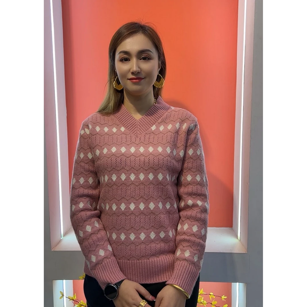 新款宽松外穿v领毛衣女休闲套头长袖针织打底衫上衣[016]