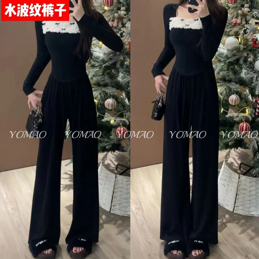 【尤猫】【裤子】休闲直筒垂感抽绳高腰显瘦百搭时尚休闲裤-Y8343