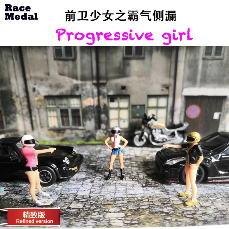 RaceMedal人偶rm1:64前卫少女霸气侧漏机车安全帽女生模型mini GT