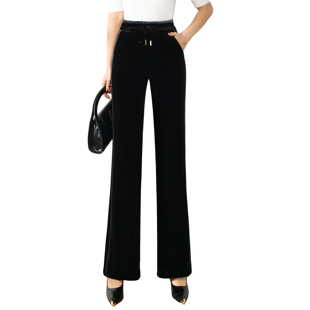 YUMO/遇茉【LING】秋季24液态新中式女裤显瘦新款紧丝绒筒喇裤2508