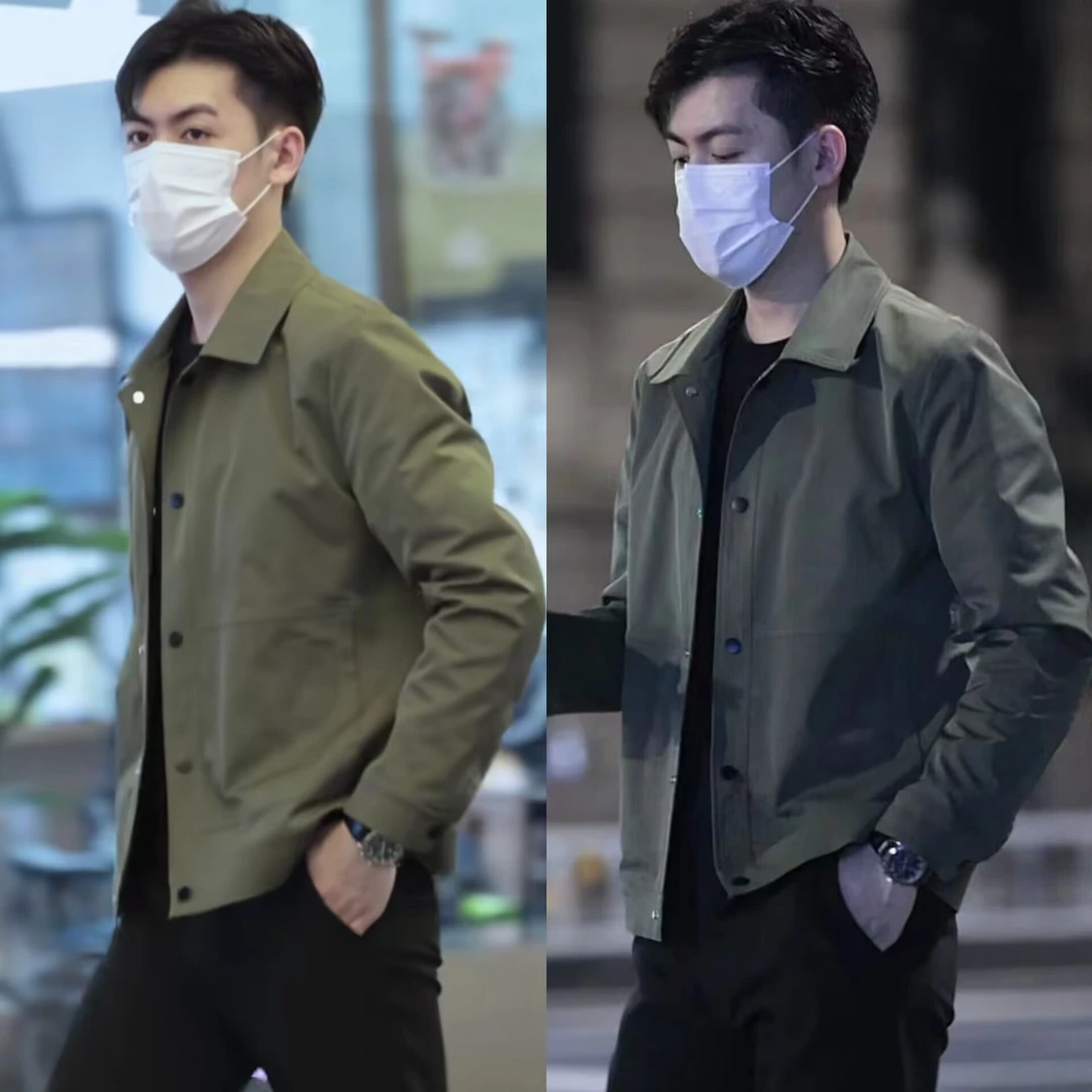 2024秋季新款潮流百搭男士休闲外套韩版修身帅气纯色翻领夹克上衣