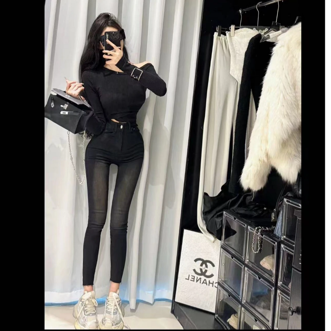 AL SHOP 【显瘦打底】秋冬新款性感露肩短款上衣