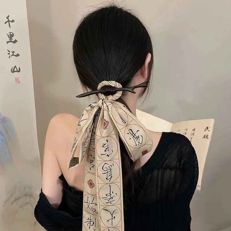 非金属发饰 【千字文发带】高级感鹿角发簪发带蝴蝶结国风头饰盘发