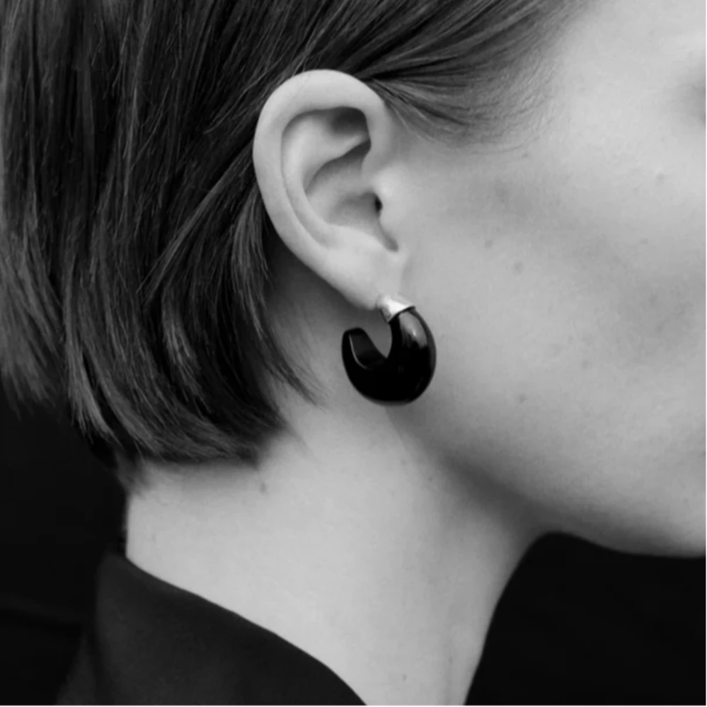 925银耳饰 月牙弧形双色耳环