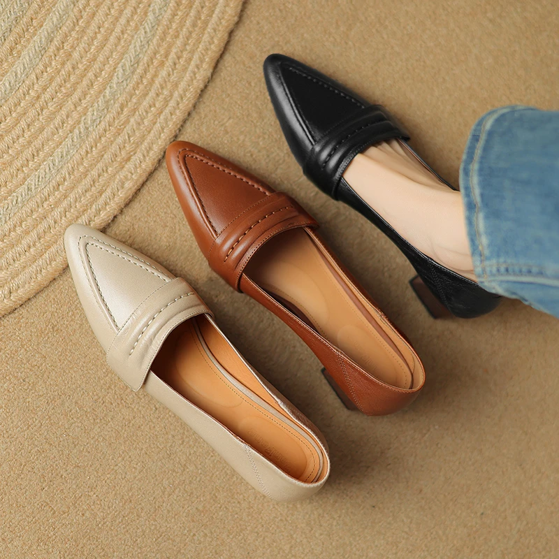 断码青沧断码清34-40|5.5cm|尖头法式复古浅口粗跟真皮中跟单鞋女