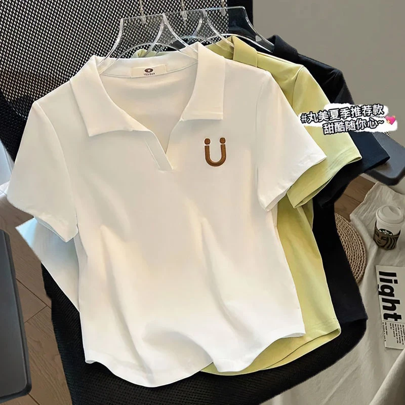 特大码200斤个性原宿风宽松正肩显瘦v领短袖t恤女ins宽松百搭上衣