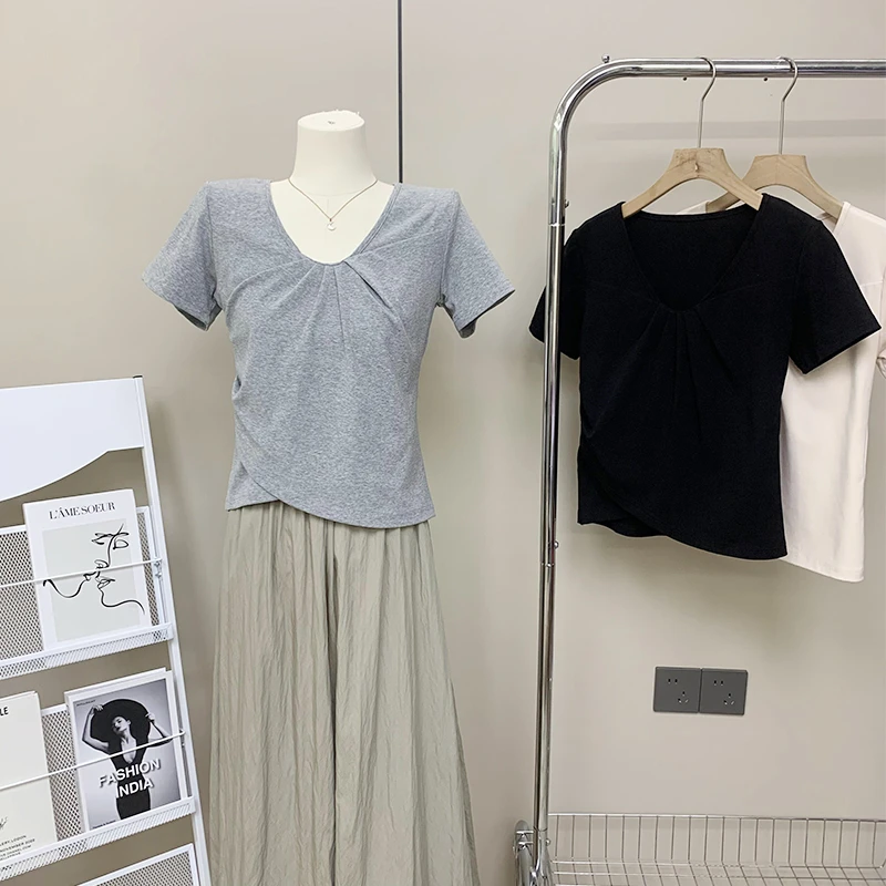 特大码200斤韩系辣妹减龄小衫女夏季2025新款百搭显瘦短袖t恤小众