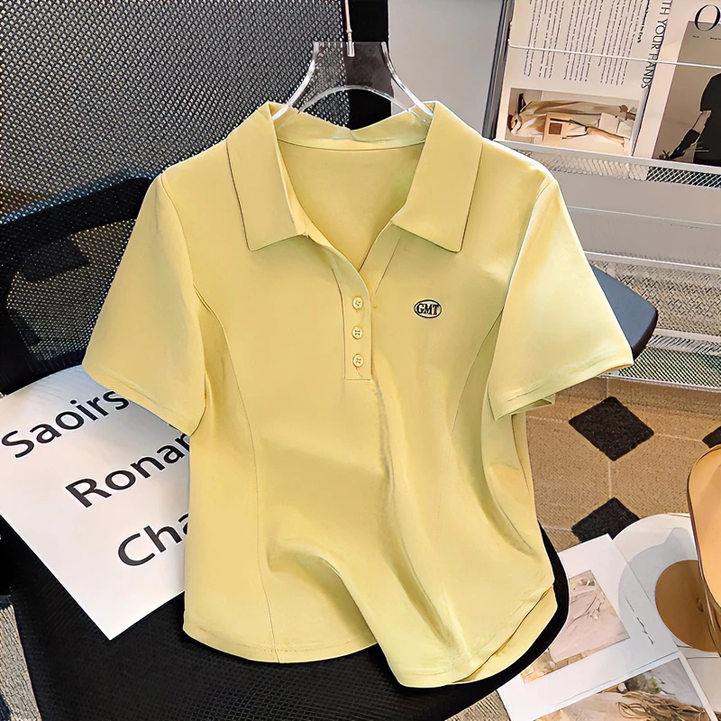 特大码200斤日系减龄polo领遮肉显瘦短袖t恤女慵懒风百搭夏季上衣
