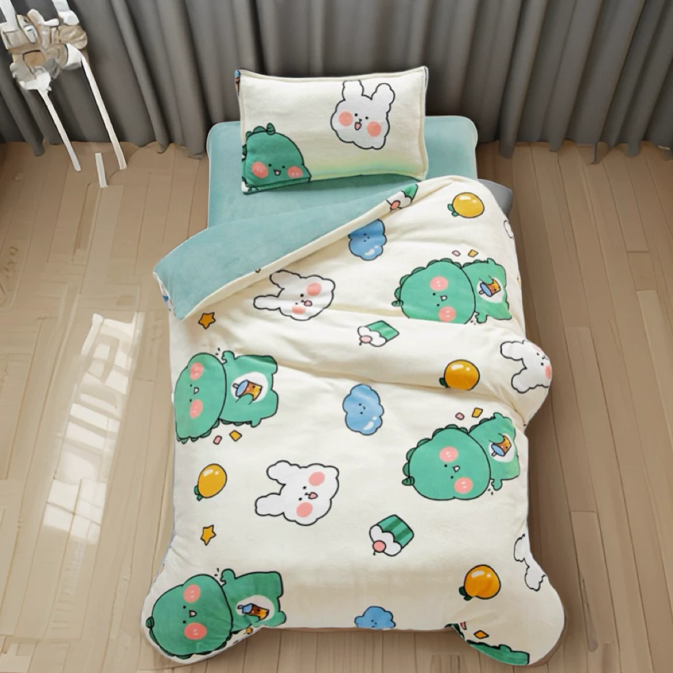 儿童三件套冬季牛奶绒被套加厚保暖宝宝幼儿园午睡棉被褥子六件套