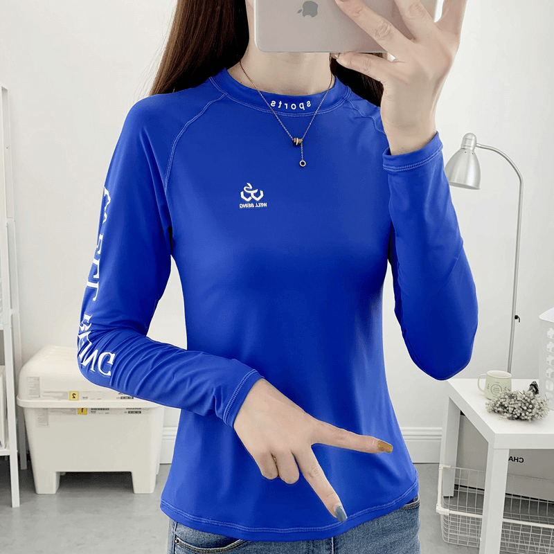 打羽毛球服专业速干长袖女高弹圆领套头运动跑步快干衣健身服上衣