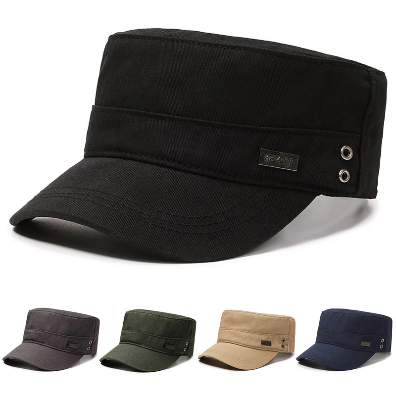 帽子男春秋季小铁标军绿色男士时尚遮阳平顶帽鸭舌帽棉帽棒球帽