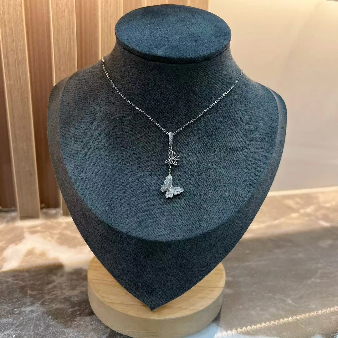 坠链均925银 旺莱 863 微镶满钻镂空双蝴蝶小排链X85337108 凤选