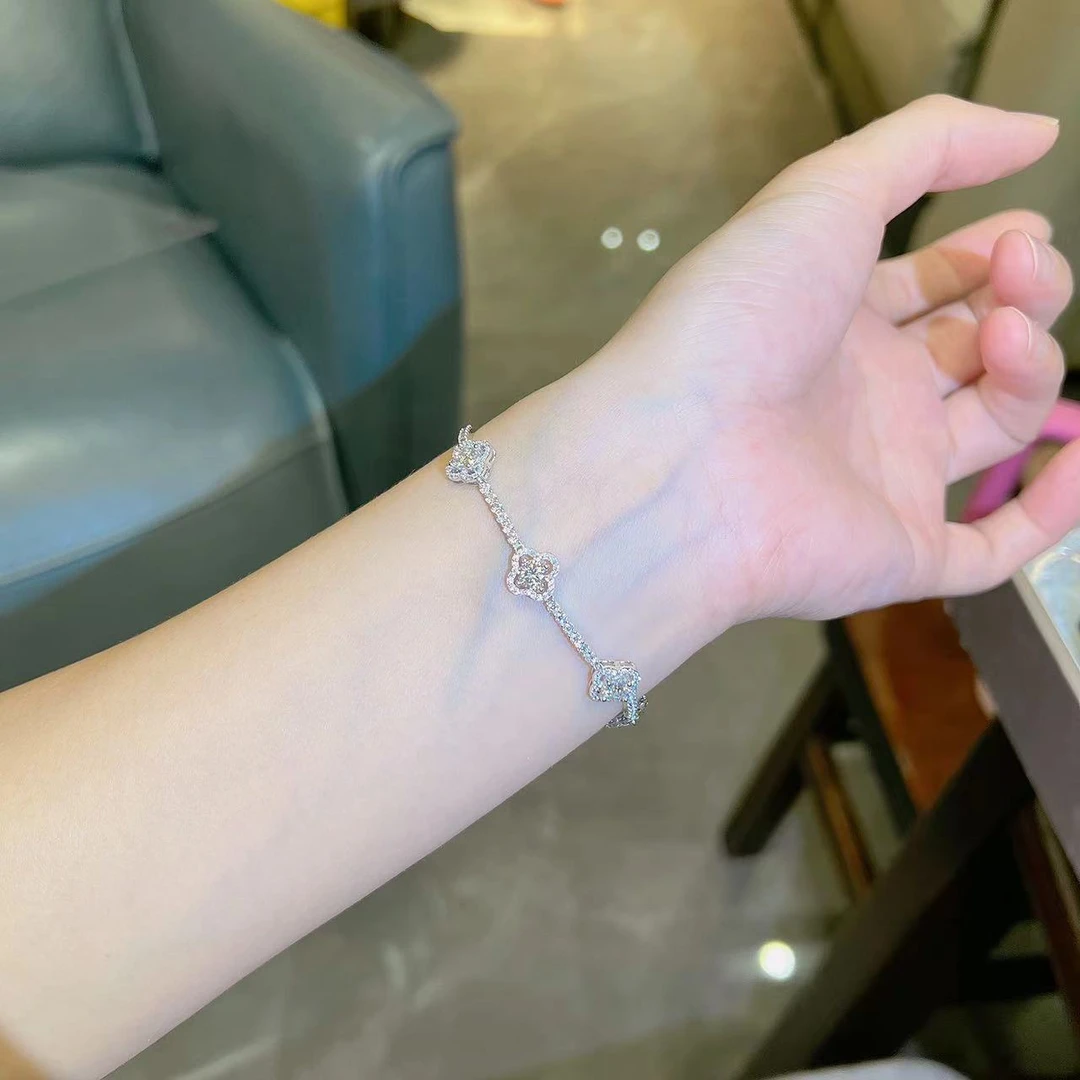 925银手链 旺莱 821 高货4个莫桑50分满钻四叶花手链X10189712-27
