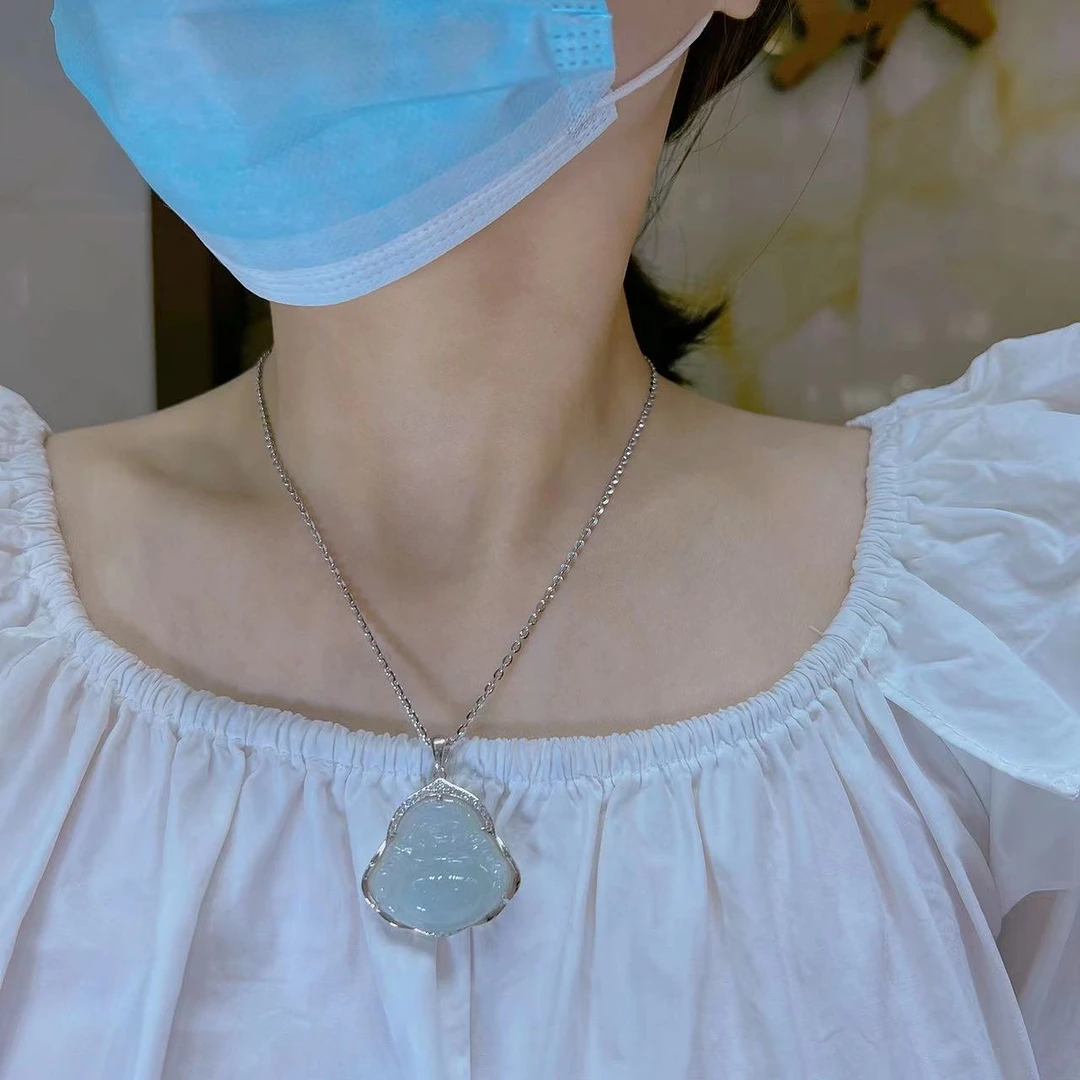 吊坠925银 （不含链）浅豆色弥勒佛中佛银坠子尺寸30*30MM 985 旺莱