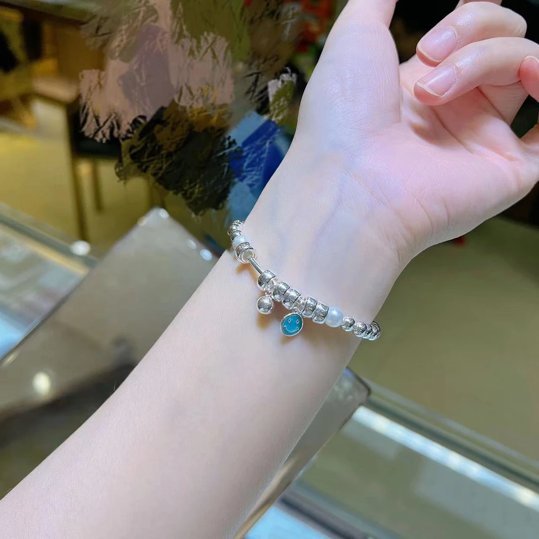 足银手链 旺莱J 796 圆管笑脸珠子儿童大人手串4-16 D-1 凤梨严选