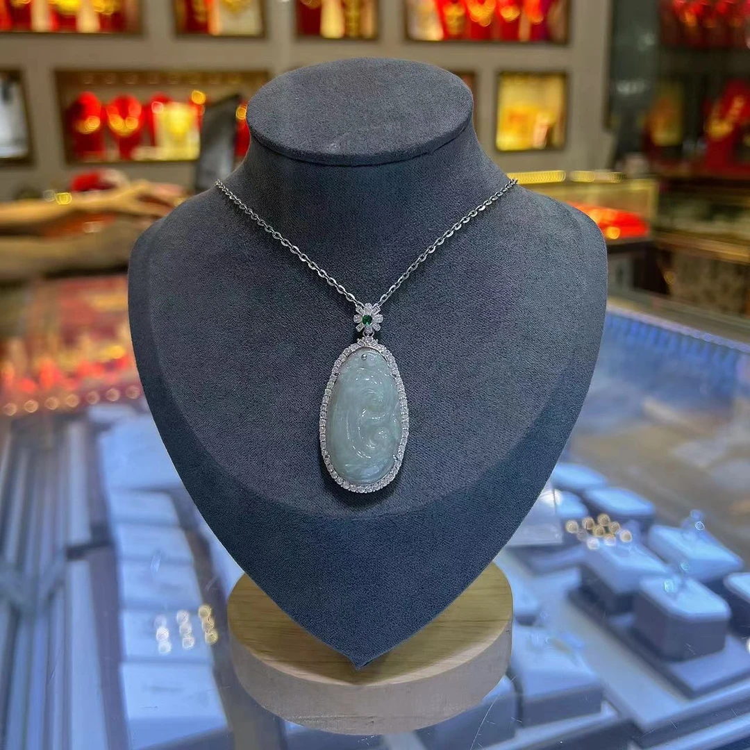 坠链均925银 旺莱 787 满钻镶嵌浅豆色如意坠子项链51 凤梨严选