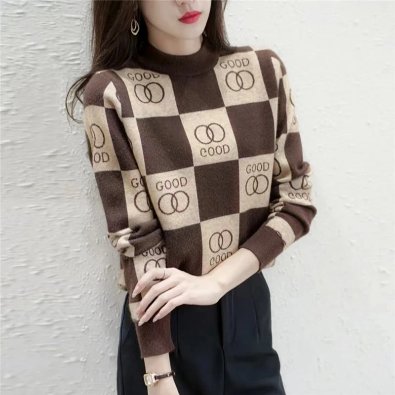 2023秋冬新款女半高领套头韩版显瘦长袖针织打底衫外穿E521