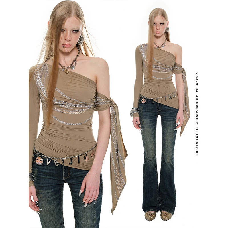 【24秋新Vol.2】1JINN STUDIO链条印花露肩打底