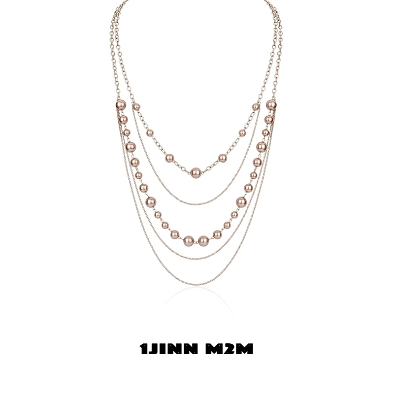 铜合金锆石项链 1JINN M2M 双层巴洛克珠珠毛衣链