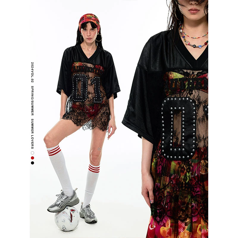 【2024夏季新款Vol.1】1JINN STUDIO 美式复古镂空微透蕾丝休闲T恤