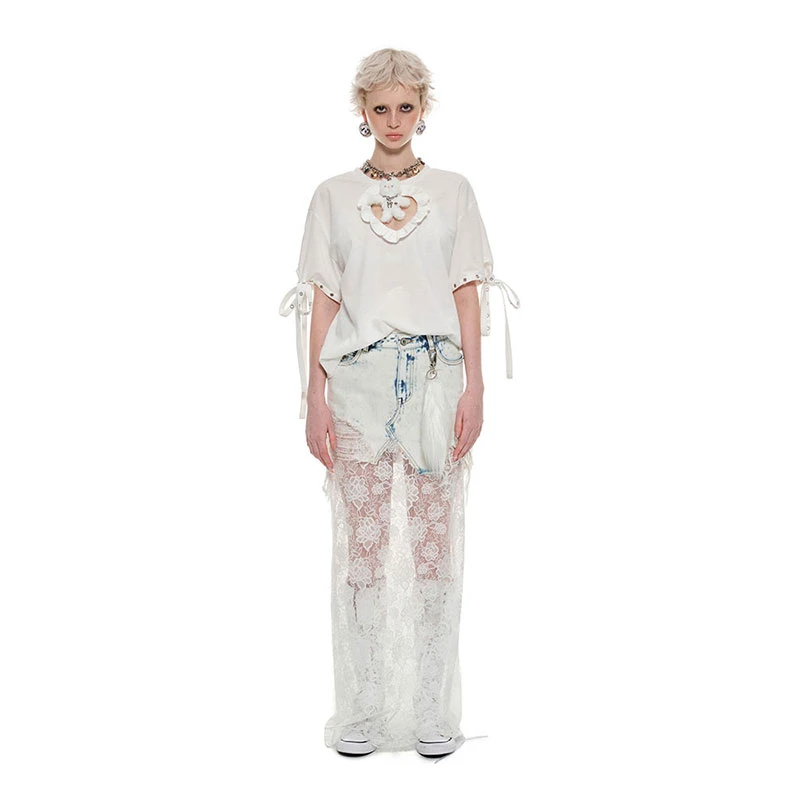 【UUUUP专属】1JINN STUDIO 法式蕾丝拼接牛仔长裙