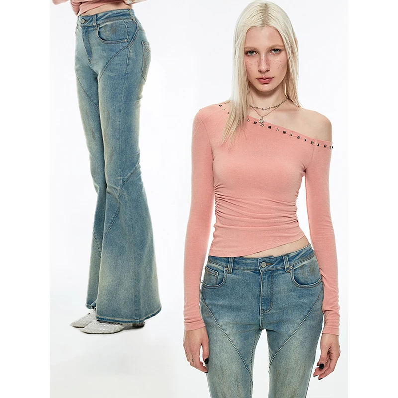 【斑鸠陈橙】1JINN STUDIO 辣妹显身材比例牛仔紧身喇叭裤